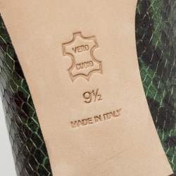 Pre Owned Tory Burch Multicolor Python Embossed Leather Studded Block Heel Loafer Pumps Size 39.5