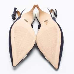 مملوكة مسبقًا Tory Burch Navy Blue/White Polka Dot Canvas and Leather Spencer Slingback Pumps Size 38.5