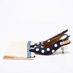 مملوكة مسبقًا Tory Burch Navy Blue/White Polka Dot Canvas and Leather Spencer Slingback Pumps Size 38.5