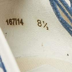 مملوكة مسبقًا Tory Burch White/Blue Lace And Leather Lucia Wedge Espadrille Platform Pumps Size 38.5