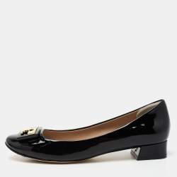 مملوكة مسبقًا Tory Burch Black Patent Leather Gigi Rounded Toe Pump Size 36
