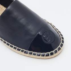 Pre Owned Tory Burch Black Patent and Leather Flat Espadrilles Size 37.5
