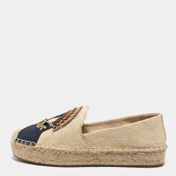 Pre Owned Tory Burch Beige Jute Embellished Espadrille Flats Size 37