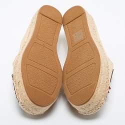 Pre Owned Tory Burch Beige Jute Embellished Espadrille Flats Size 37