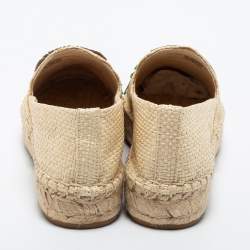 Pre Owned Tory Burch Beige Jute Embellished Espadrille Flats Size 37