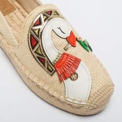 Pre Owned Tory Burch Beige Jute Embellished Espadrille Flats Size 37