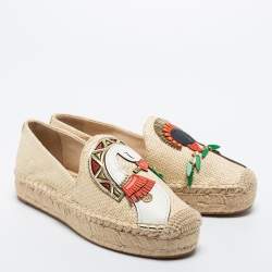 Pre Owned Tory Burch Beige Jute Embellished Espadrille Flats Size 37