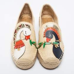 Pre Owned Tory Burch Beige Jute Embellished Espadrille Flats Size 37