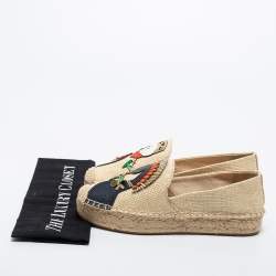 Pre Owned Tory Burch Beige Jute Embellished Espadrille Flats Size 37