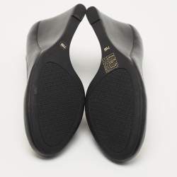Pre Owned Tory Burch Black Leather Lowell Wedge Pumps Size 38