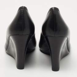 Pre Owned Tory Burch Black Leather Lowell Wedge Pumps Size 38