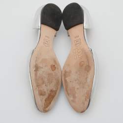 Pre Owned Tory Burch Metallic Silver Leather Raleigh Flats Size 36.5