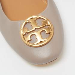 Pre Owned Tory Burch Grey Leather Benton Ballet Flats Size 39