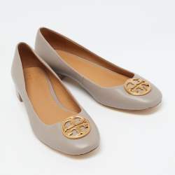 Pre Owned Tory Burch Grey Leather Benton Ballet Flats Size 39