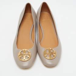 Pre Owned Tory Burch Grey Leather Benton Ballet Flats Size 39