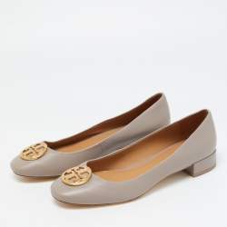 Pre Owned Tory Burch Grey Leather Benton Ballet Flats Size 39
