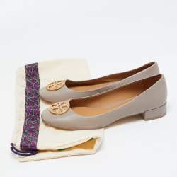 Pre Owned Tory Burch Grey Leather Benton Ballet Flats Size 39