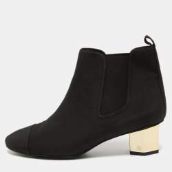 Pre Owned Tory Burch Black Canvas Cap Toe Ankle Boots Size 39