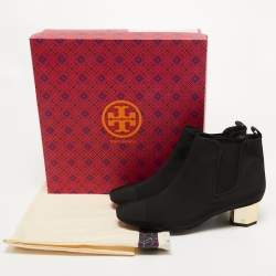 Pre Owned Tory Burch Black Canvas Cap Toe Ankle Boots Size 39