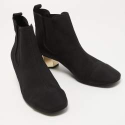 Pre Owned Tory Burch Black Canvas Cap Toe Ankle Boots Size 39