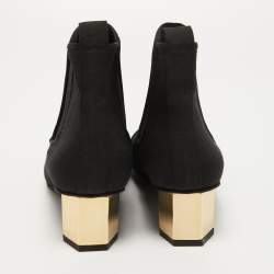 Pre Owned Tory Burch Black Canvas Cap Toe Ankle Boots Size 39