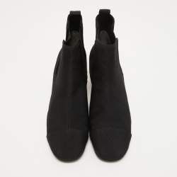 Pre Owned Tory Burch Black Canvas Cap Toe Ankle Boots Size 39