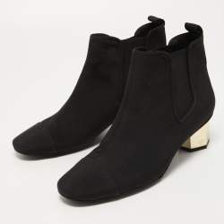 Pre Owned Tory Burch Black Canvas Cap Toe Ankle Boots Size 39