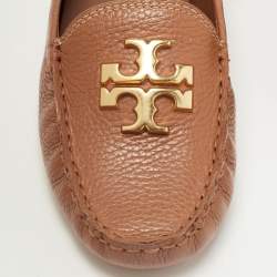 Pre Owned Tory Burch Brown Leather Lowell  Loafers Size 38.5