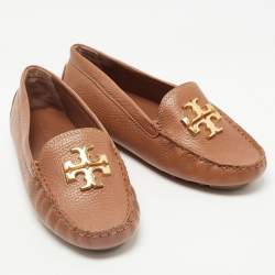Pre Owned Tory Burch Brown Leather Lowell  Loafers Size 38.5