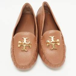 Pre Owned Tory Burch Brown Leather Lowell  Loafers Size 38.5