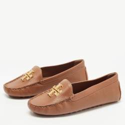 Pre Owned Tory Burch Brown Leather Lowell  Loafers Size 38.5