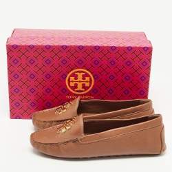 Pre Owned Tory Burch Brown Leather Lowell  Loafers Size 38.5