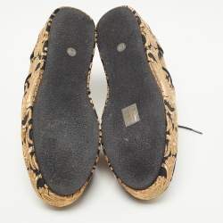 Pre Owned Tory Burch Gold/Black Brocade Fabric Arden Platform Oxfords Size 39