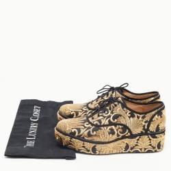 Pre Owned Tory Burch Gold/Black Brocade Fabric Arden Platform Oxfords Size 39