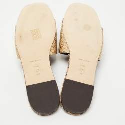Pre Owned Tory Burch Two Tone Python Leather Eleanor Flat Slides Size 38
