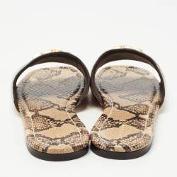 Pre Owned Tory Burch Two Tone Python Leather Eleanor Flat Slides Size 38