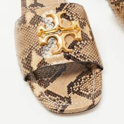 Pre Owned Tory Burch Two Tone Python Leather Eleanor Flat Slides Size 38