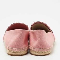 Pre Owned Tory Burch Pink/Navy Blue Canvas and Leather Poppy Logo Espadrille Flats Size 38.5
