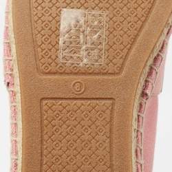 Pre Owned Tory Burch Pink/Navy Blue Canvas and Leather Poppy Logo Espadrille Flats Size 38.5