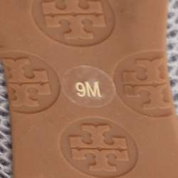 Pre Owned Tory Burch Blue/Grey Textured Leather and Suede Reva Ballet Flats Size 39.5