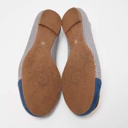 Pre Owned Tory Burch Blue/Grey Textured Leather and Suede Reva Ballet Flats Size 39.5