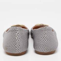 Pre Owned Tory Burch Blue/Grey Textured Leather and Suede Reva Ballet Flats Size 39.5