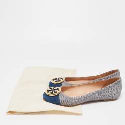 Pre Owned Tory Burch Blue/Grey Textured Leather and Suede Reva Ballet Flats Size 39.5