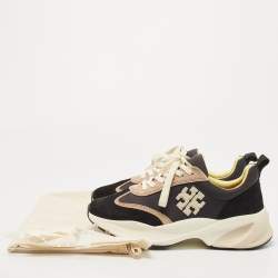 Pre Owned Tory Burch Black/Cream Suede and Fabric Good Luck Low Top Sneakers Size 39