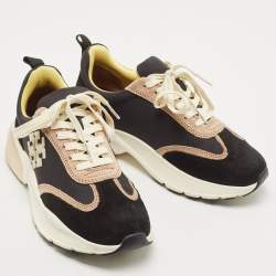 Pre Owned Tory Burch Black/Cream Suede and Fabric Good Luck Low Top Sneakers Size 39