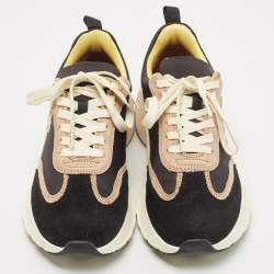 Pre Owned Tory Burch Black/Cream Suede and Fabric Good Luck Low Top Sneakers Size 39