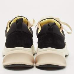 Pre Owned Tory Burch Black/Cream Suede and Fabric Good Luck Low Top Sneakers Size 39