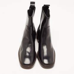 Pre Owned Tory Burch Black Leather Ankle Boots Size 37.5