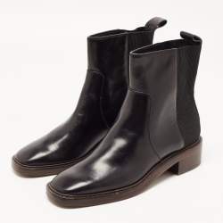 Pre Owned Tory Burch Black Leather Ankle Boots Size 37.5