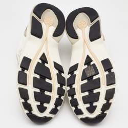 Pre Owned Tory Burch White/Brown Suede and Leather Good Luck Low Top Sneakers Size 40.5